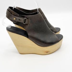 All Saints City Wedge Leather Wood Sandals Shoes